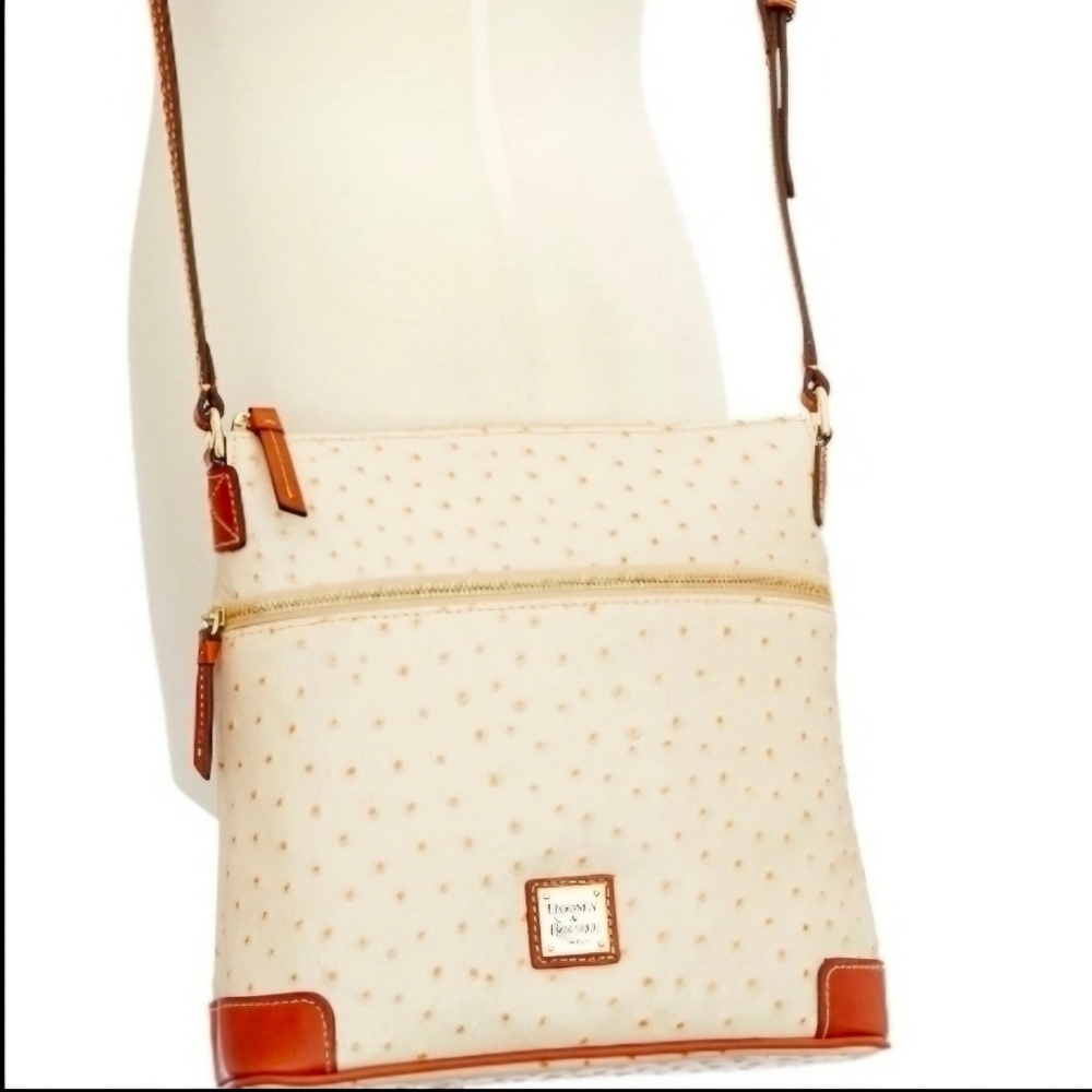 Dooney & Bourke White Ostrich With Tan Accents Leather Bag